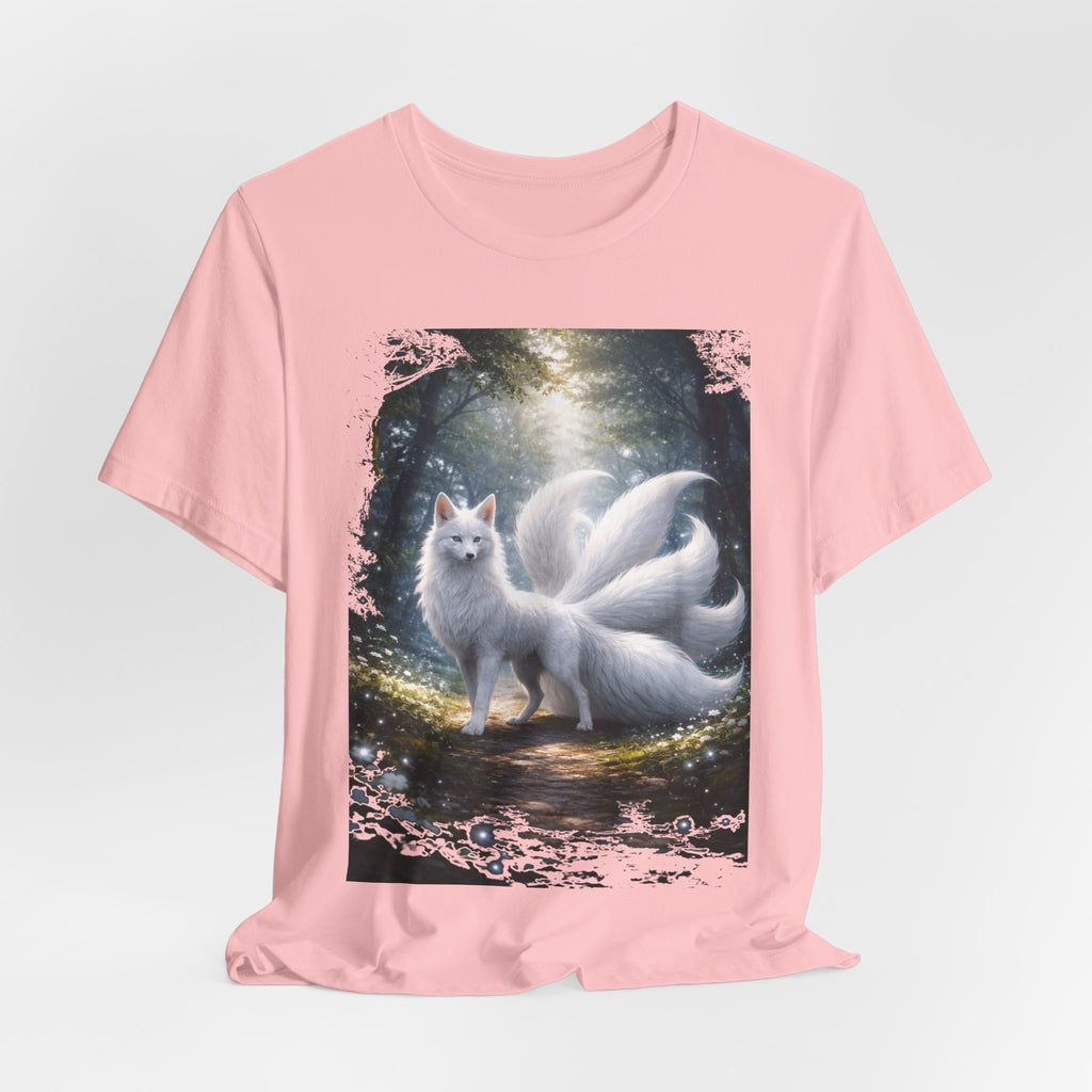 Nine-Tailed Fox Fantasy T-Shirt — Mystical White Kitsune Forest Tee