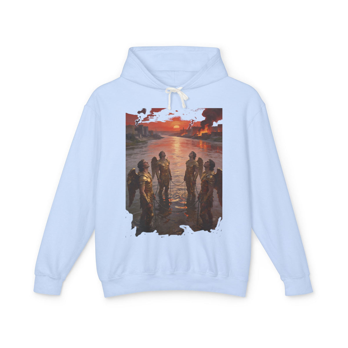 Revelation 9 reveals four fallen angels bound in the Euphrates River  Crew Hooded Sweatshirt