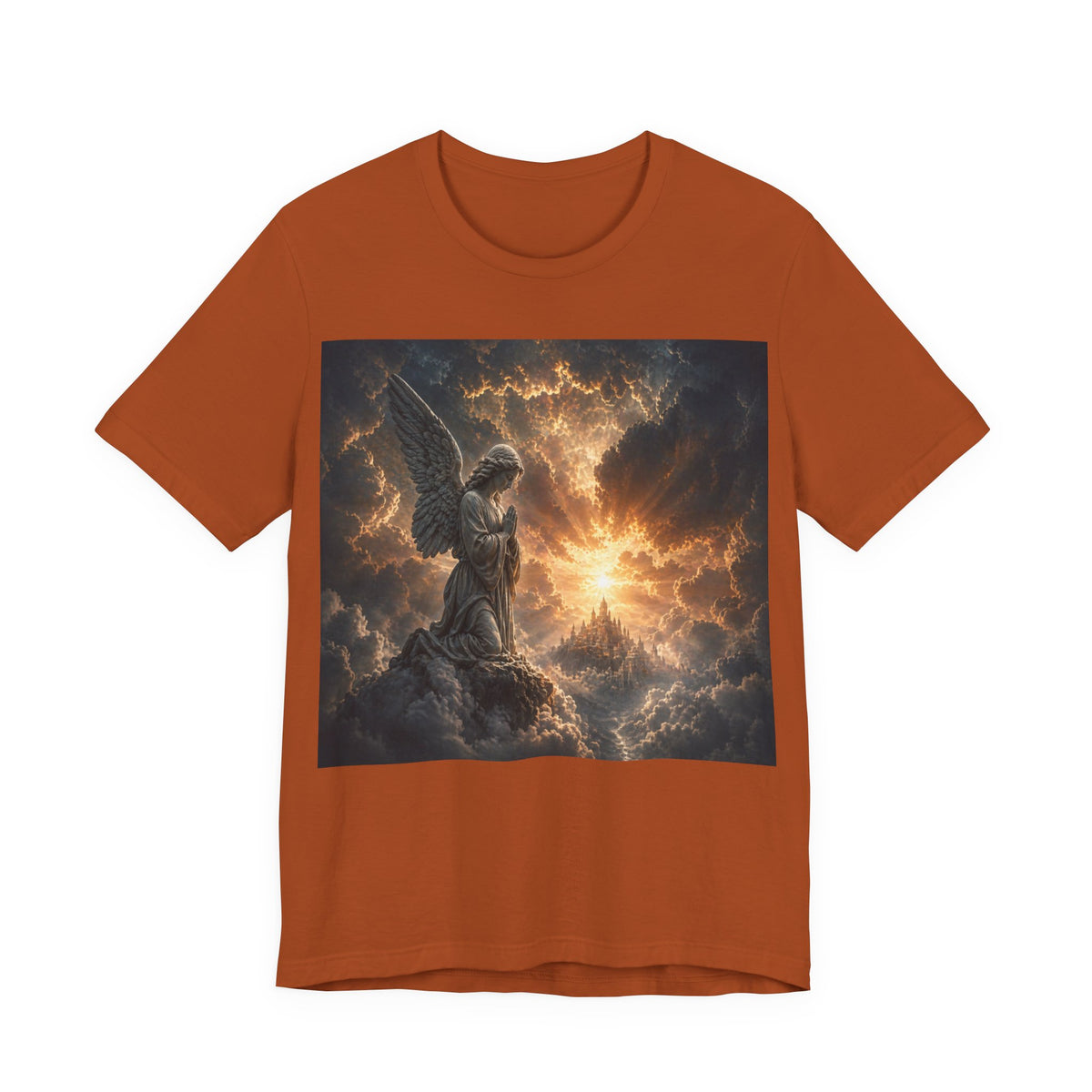 Angel in Storm Graphic Tee — Dramatic Celestial Art T-Shirt