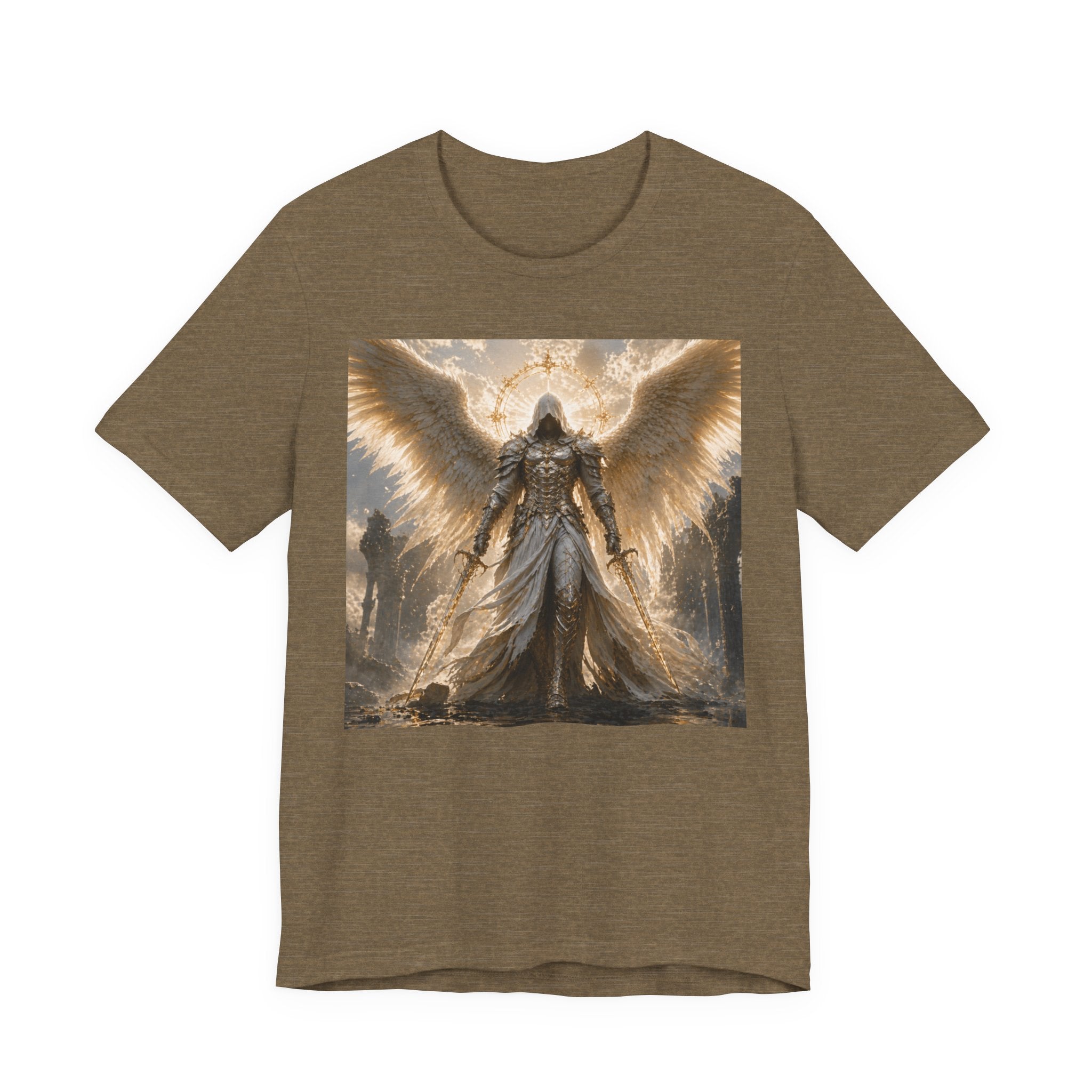 Angel Warrior Graphic Tee — Gold Guardian Wings T-Shirt