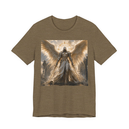 Angel Warrior Graphic Tee — Gold Guardian Wings T-Shirt