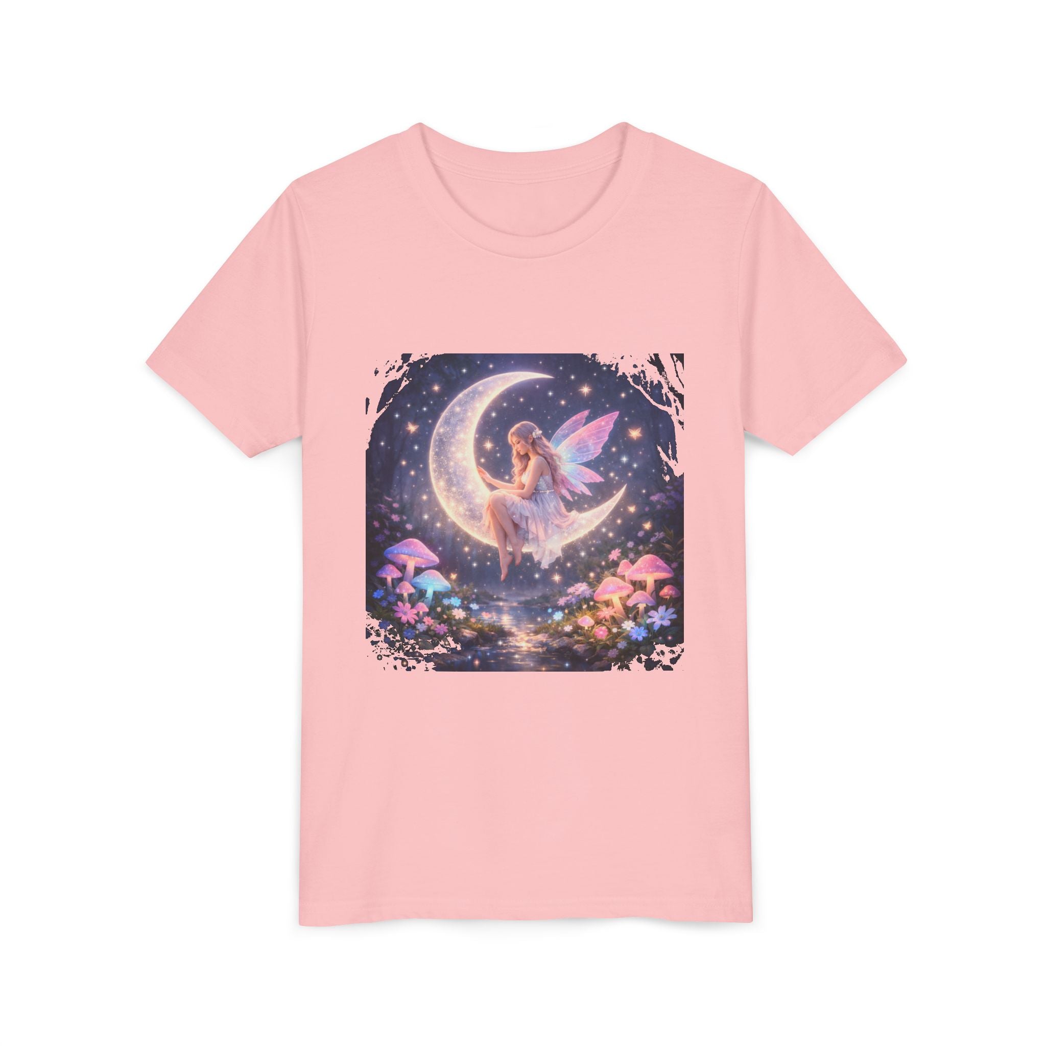 Youth Fairy Moon T-Shirt — Magical Fairy on Crescent Moon Tee for Kids