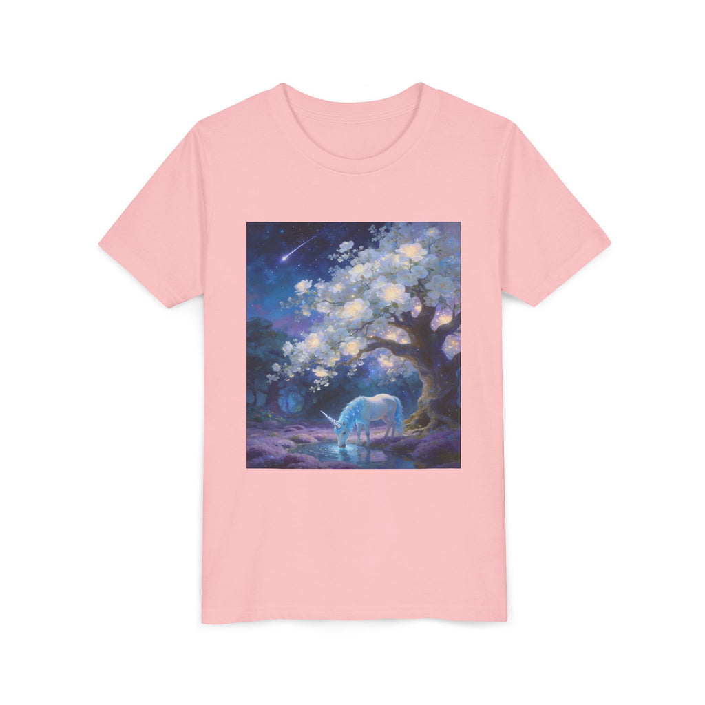 Youth Tee — Dreamy Moonlit Deer & Blossom Tree Graphic
