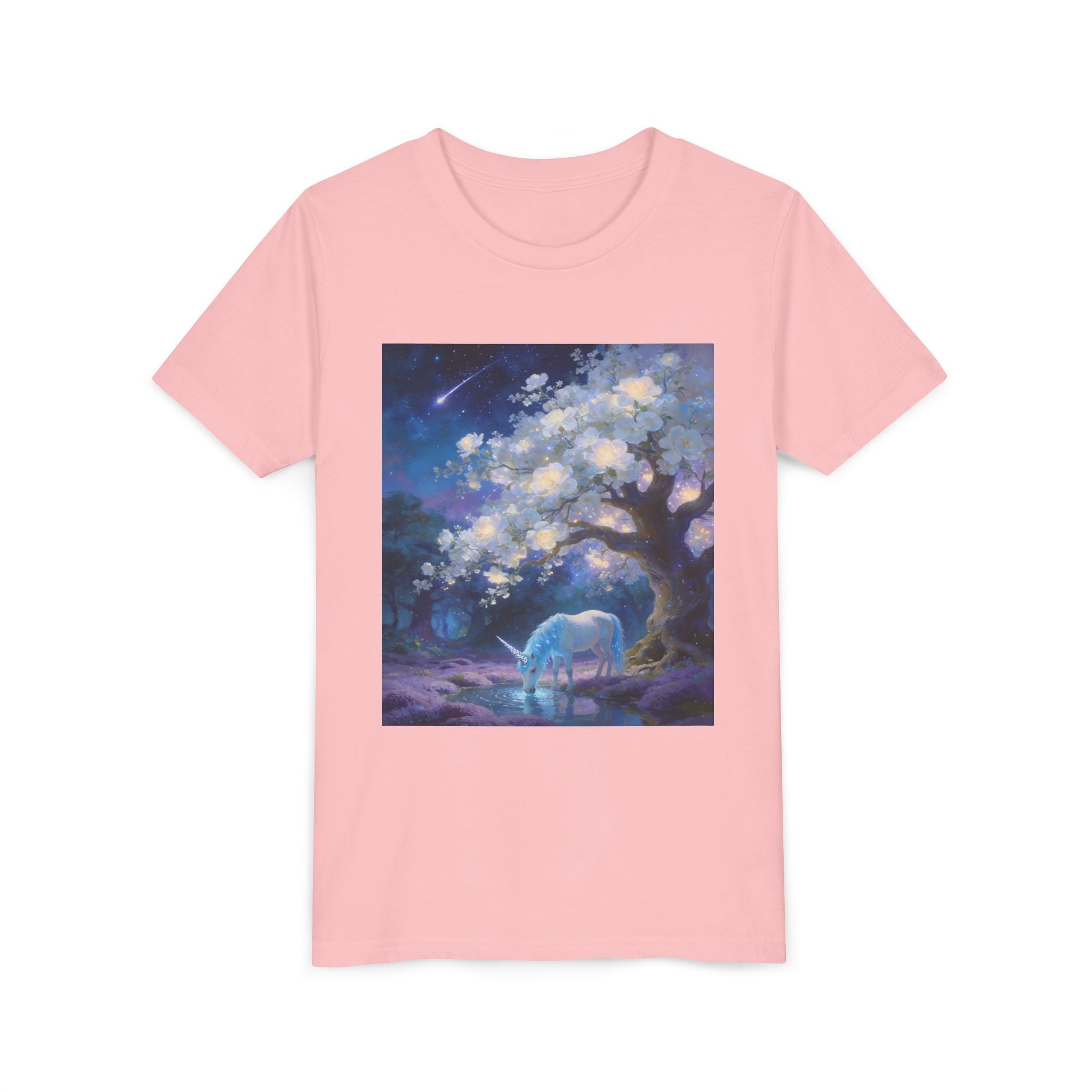 Youth Tee — Dreamy Moonlit Deer & Blossom Tree Graphic