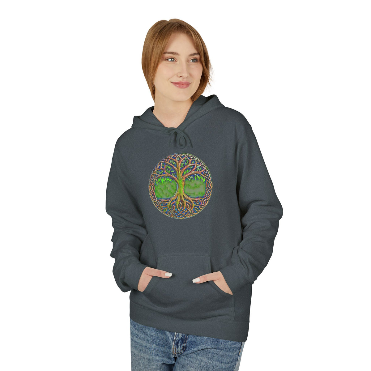 Yggdrasil Tree of Life Cotton Hoodie — Nature-Inspired Green Woodland Graphic