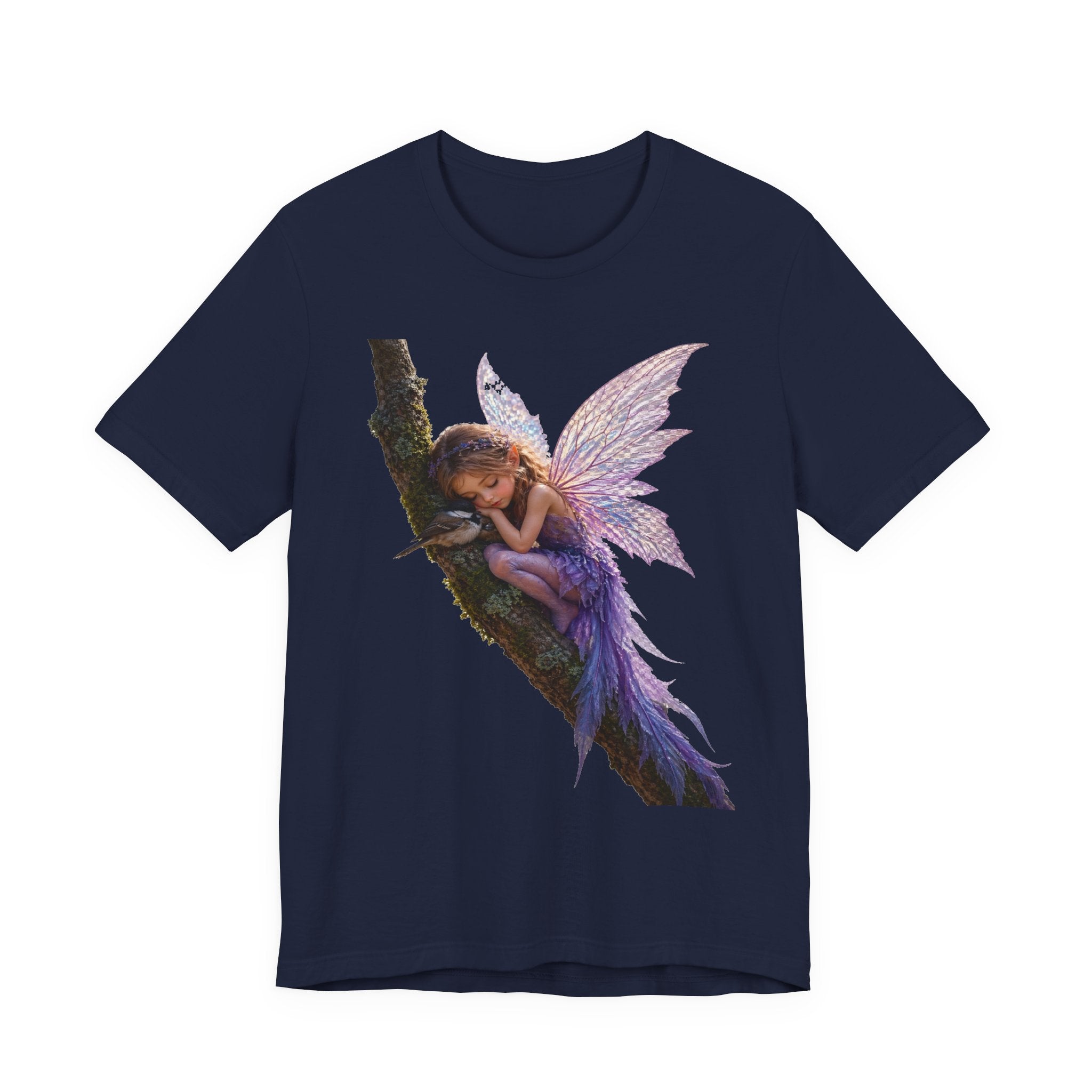 Fairy Sleeping on Branch T-Shirt — Magical Purple Fairy Tee for Women & Girls
