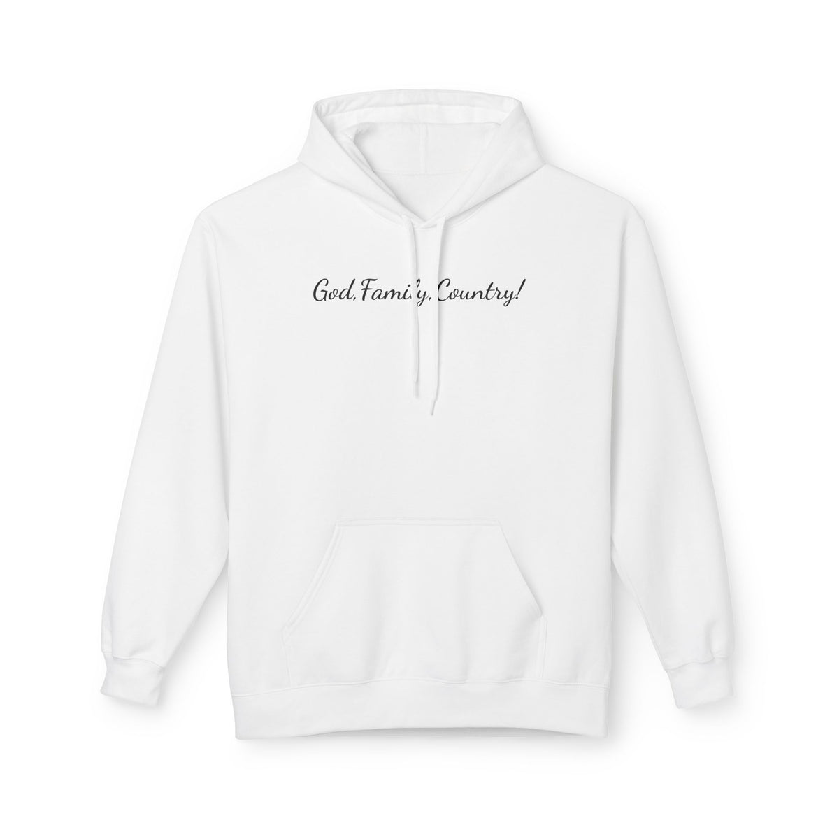 God, Family & Country Hoodie - Minimal Script Pullover for Patriotic Faithwear