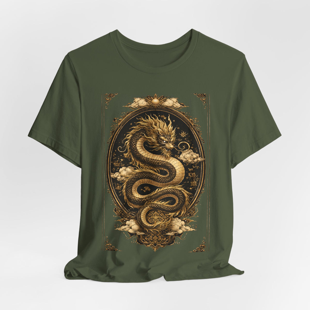 Dragon Oval Graphic Tee — Vintage Gold Snake Illustration T-Shirt