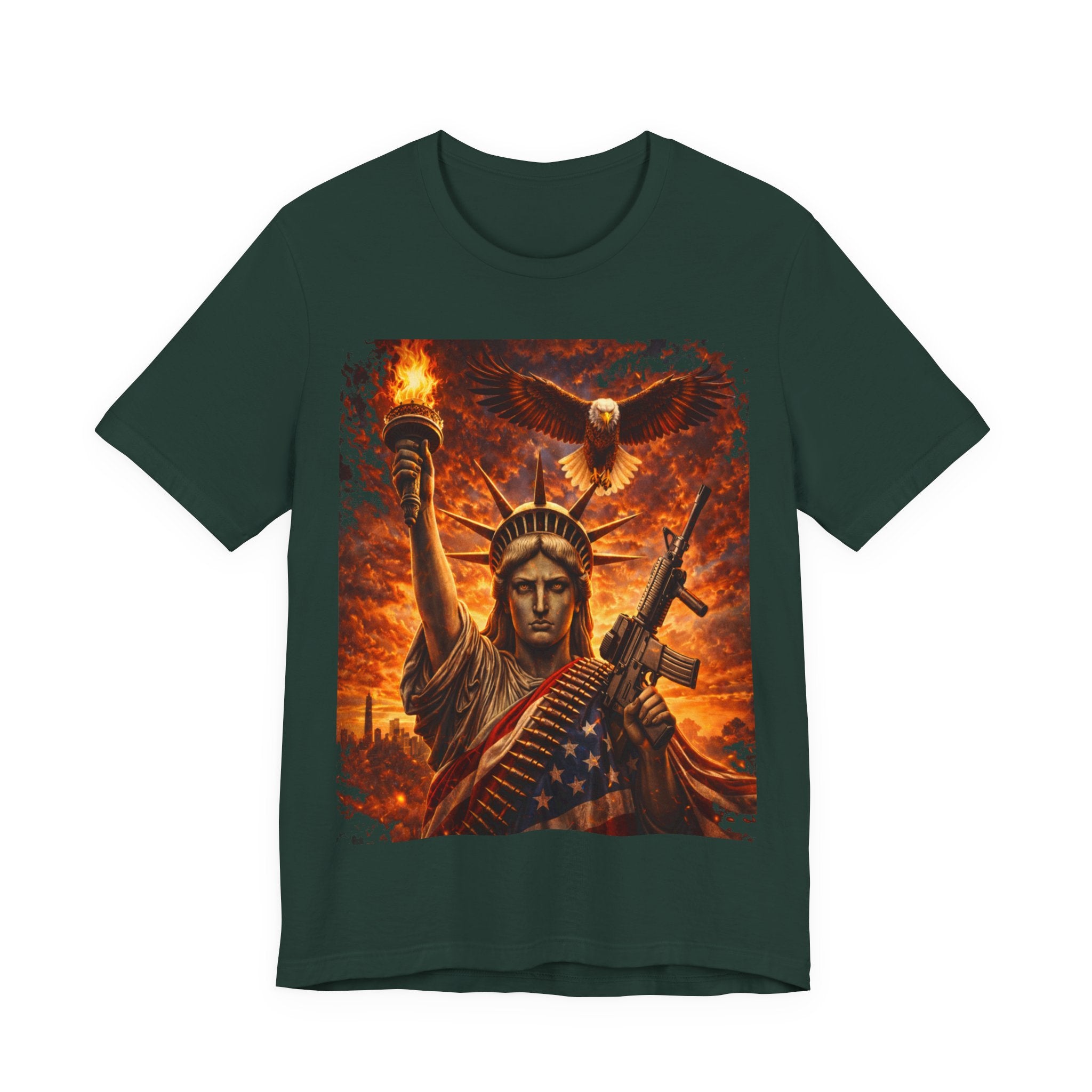 USA Liberty T-Shirt — Statue of Liberty with Eagle & Flag Graphic