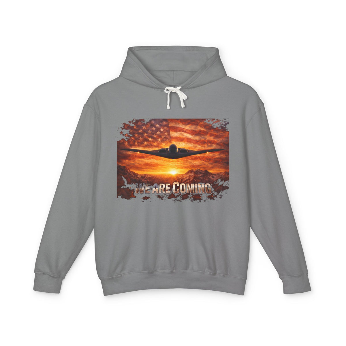 USA B2 Spirt--Airplane Sunset Hoodie — "Wherever I Roam" Vintage Flag Pilot Sweatshirt