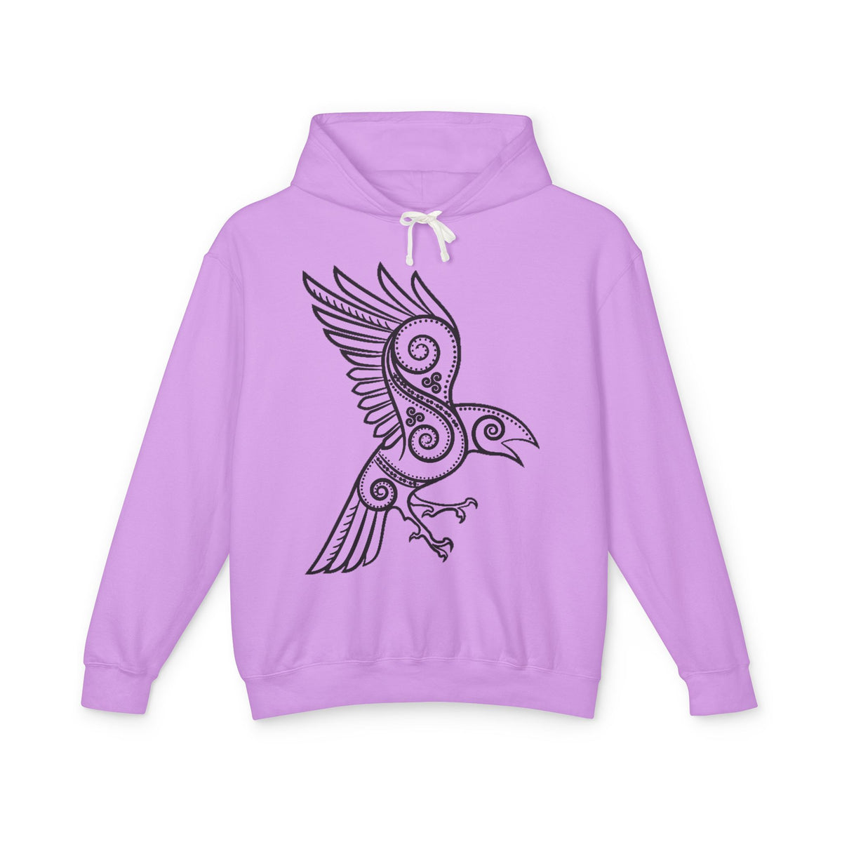 The Raven – Odin’s Messengers-Tribal Raven Hoodie — Intricate Celtic Bird Graphic Lightweight Sweatshirt