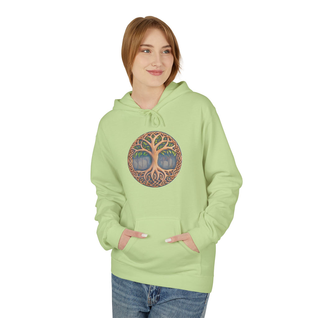 Yggdrasil Tree of Life Cotton Hoodie — Botanical Circle Art Sweatshirt