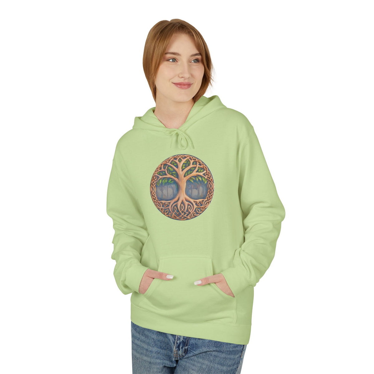 Yggdrasil Tree of Life Cotton Hoodie — Botanical Circle Art Sweatshirt