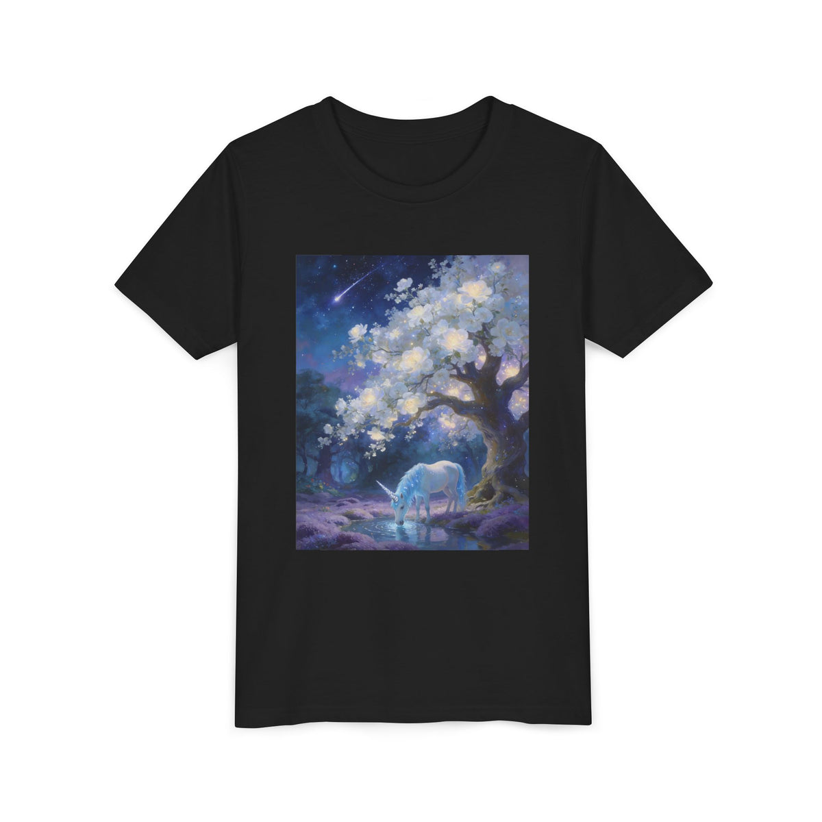 Youth Tee — Magical Night Unicorn Under Starry Tree