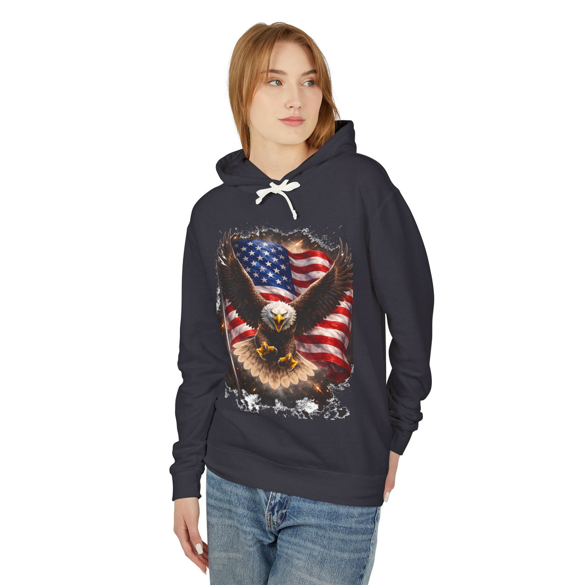 American Eagle Flag Hoodie — Patriotic Bald Eagle sweatshirt for 4th of July & Veterans