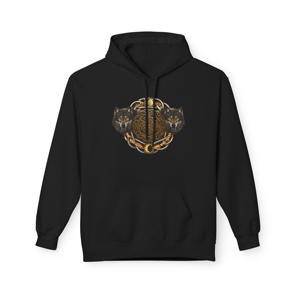 Skoll and Hati – The Wolves of the Sun and Moon-Hoodie — Rustic Wildlife Graphic Hooded Sweatshirt