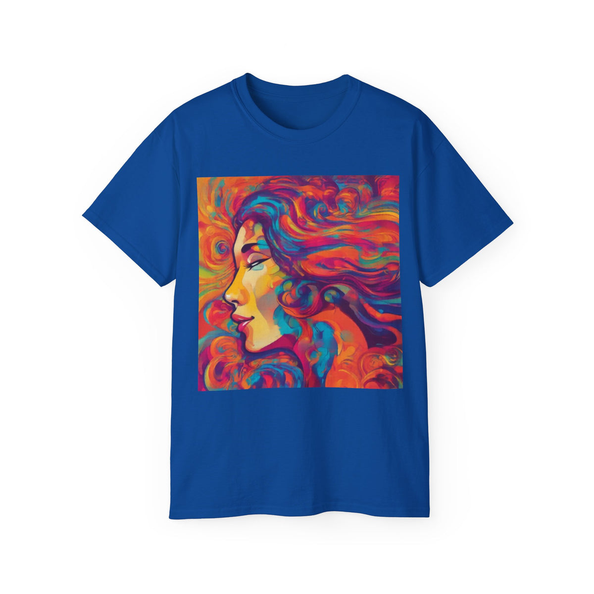 Psychedelic Woman Portrait cotton Tee — Vibrant Colorful Art T-Shirt