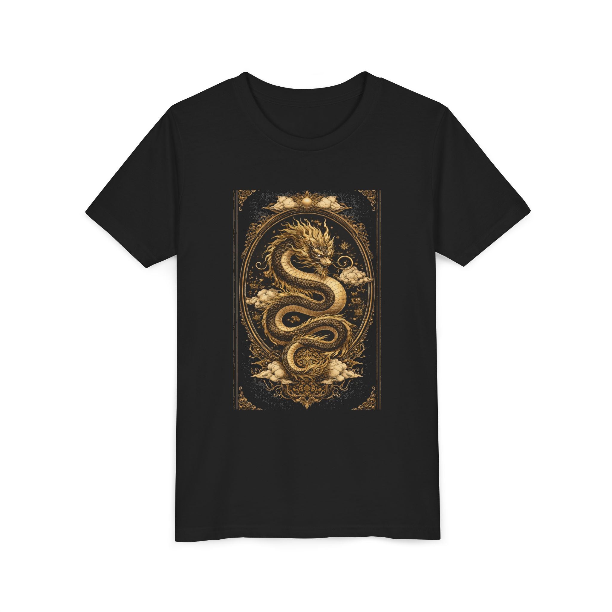 Youth Tee — Gold Dragon Vintage Art Graphic Shirt