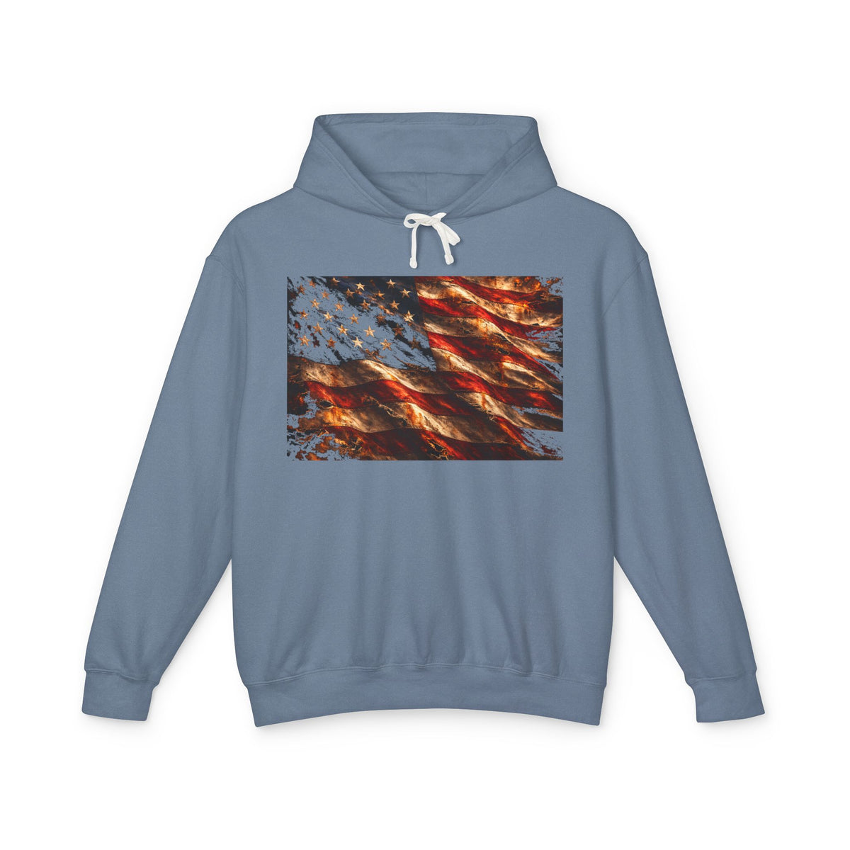 USA Abstract American Flag Hoodie — Distressed Stars & Stripes Pullover