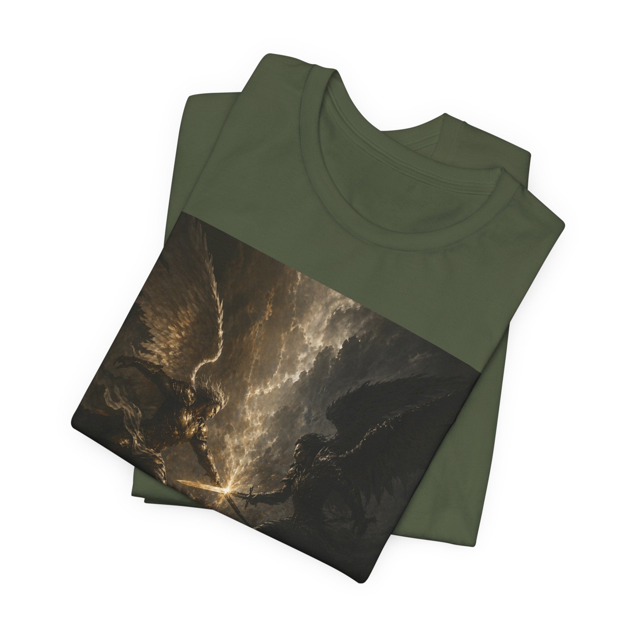 Angel Battle Graphic Tee — Dark Mythic Winged Warriors Shirt