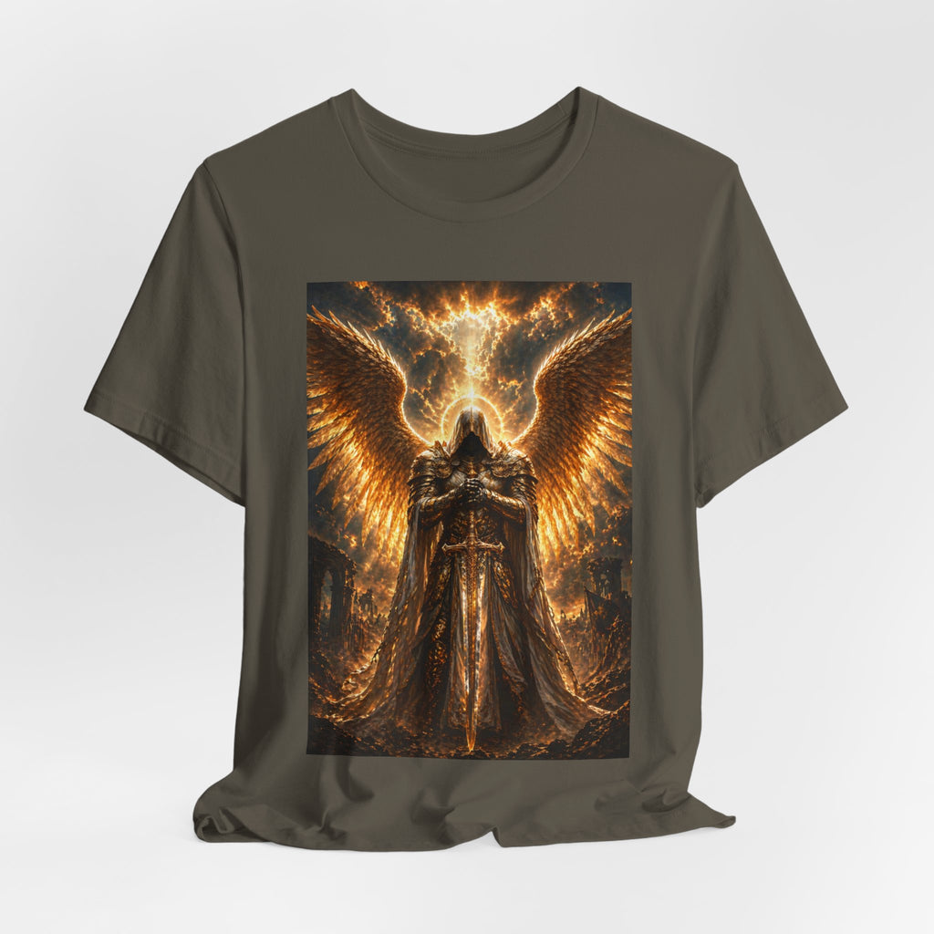 Gods Angel Warrior Graphic Tee — Golden Guardian Winged Angel T-Shirt