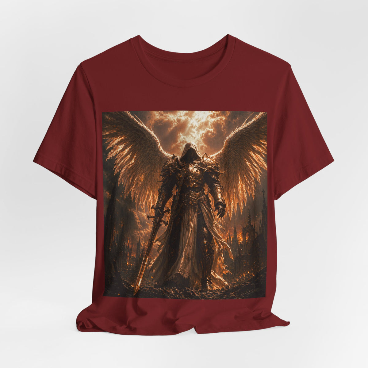 Angel of Fury Graphic Tee — Dark Fantasy Winged Warrior T‑Shirt