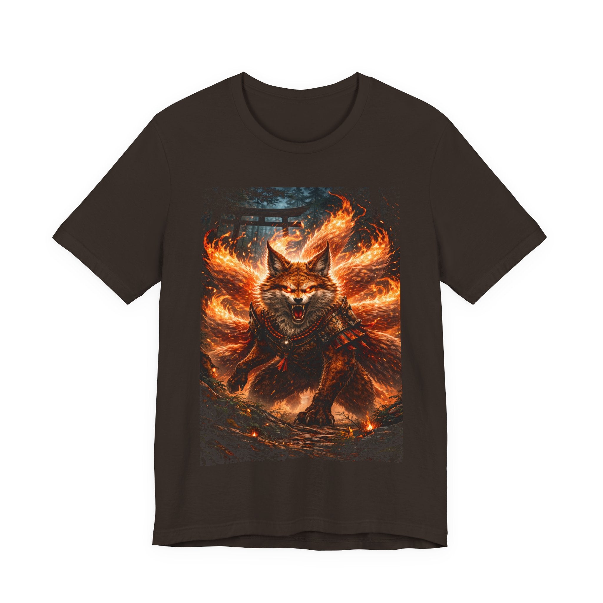 Fiery Nine-Tailed Fox Graphic Tee – Mythic Kitsune Flame Shirt