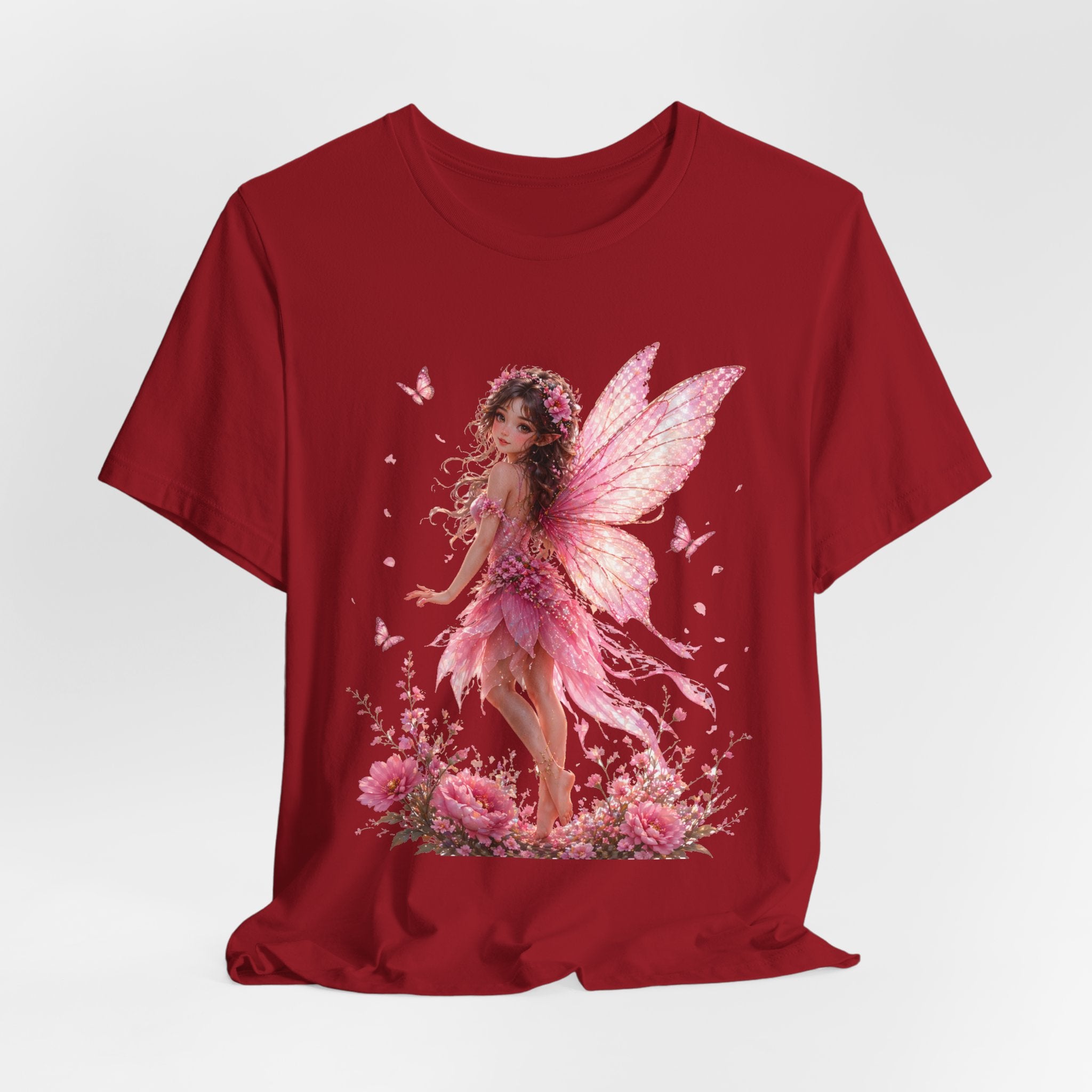 Fairy Wings T‑Shirt — Pink Floral Fantasy Fairy Tee for Women & Girls