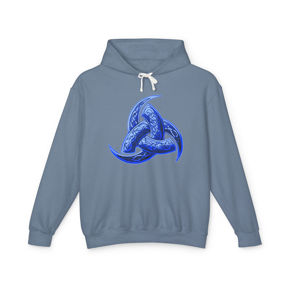 The Triple Horn of Odin is--Celtic Blue Triquetra Hoodie — Intricate Knotwork Hooded Sweatshirt