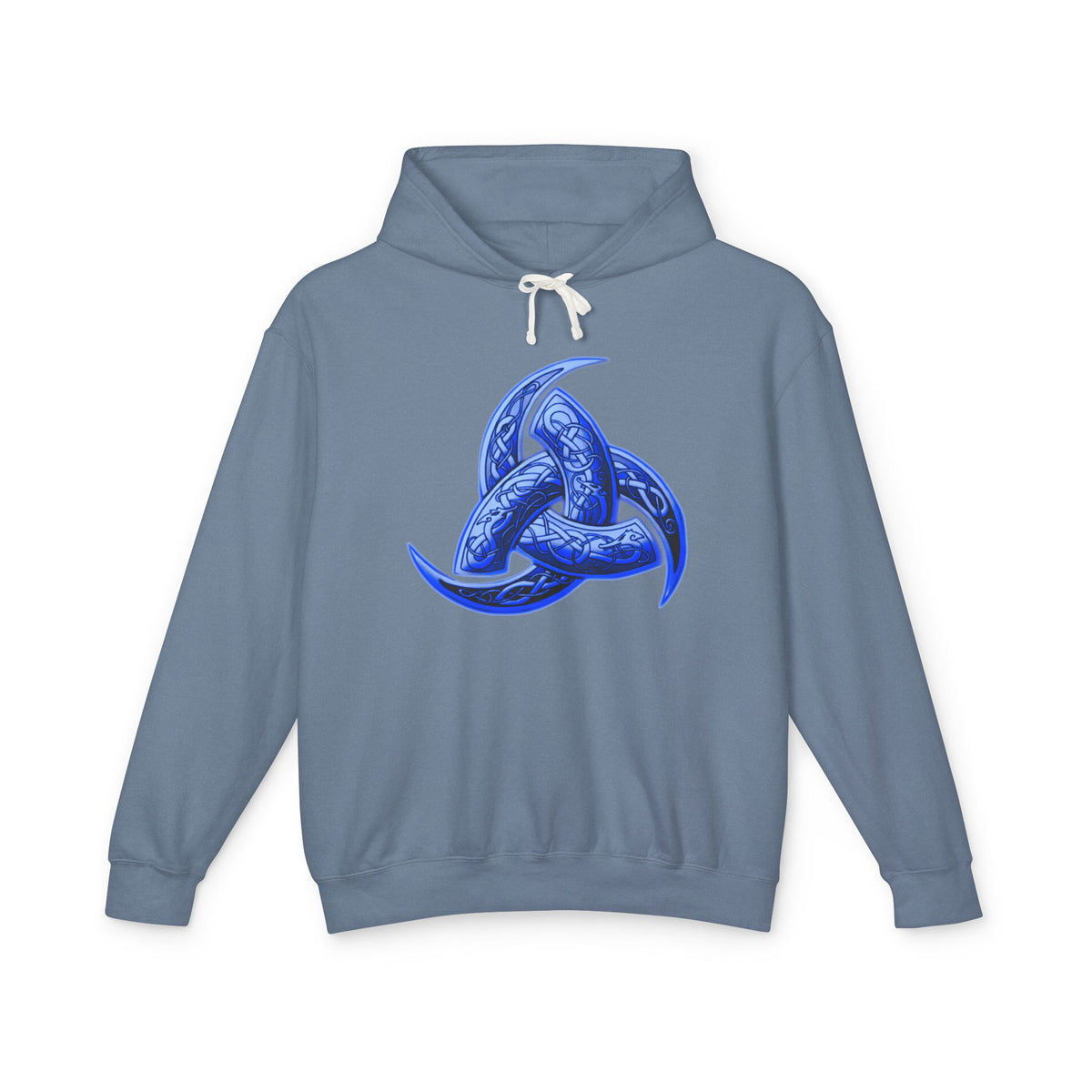 The Triple Horn of Odin is--Celtic Blue Triquetra Hoodie — Intricate Knotwork Hooded Sweatshirt