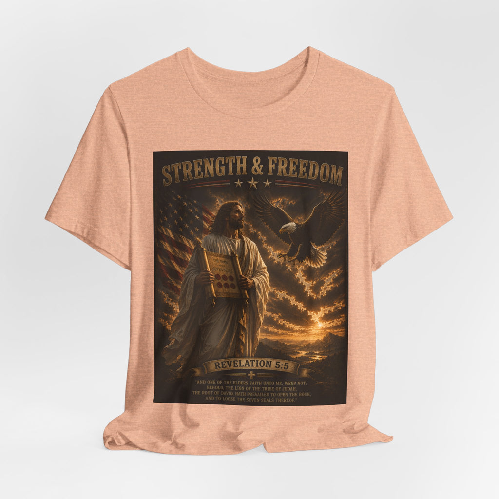 Strength & Freedom T-Shirt — Jesus with Tablets & Eagle, Revelation 20 Christian Tee