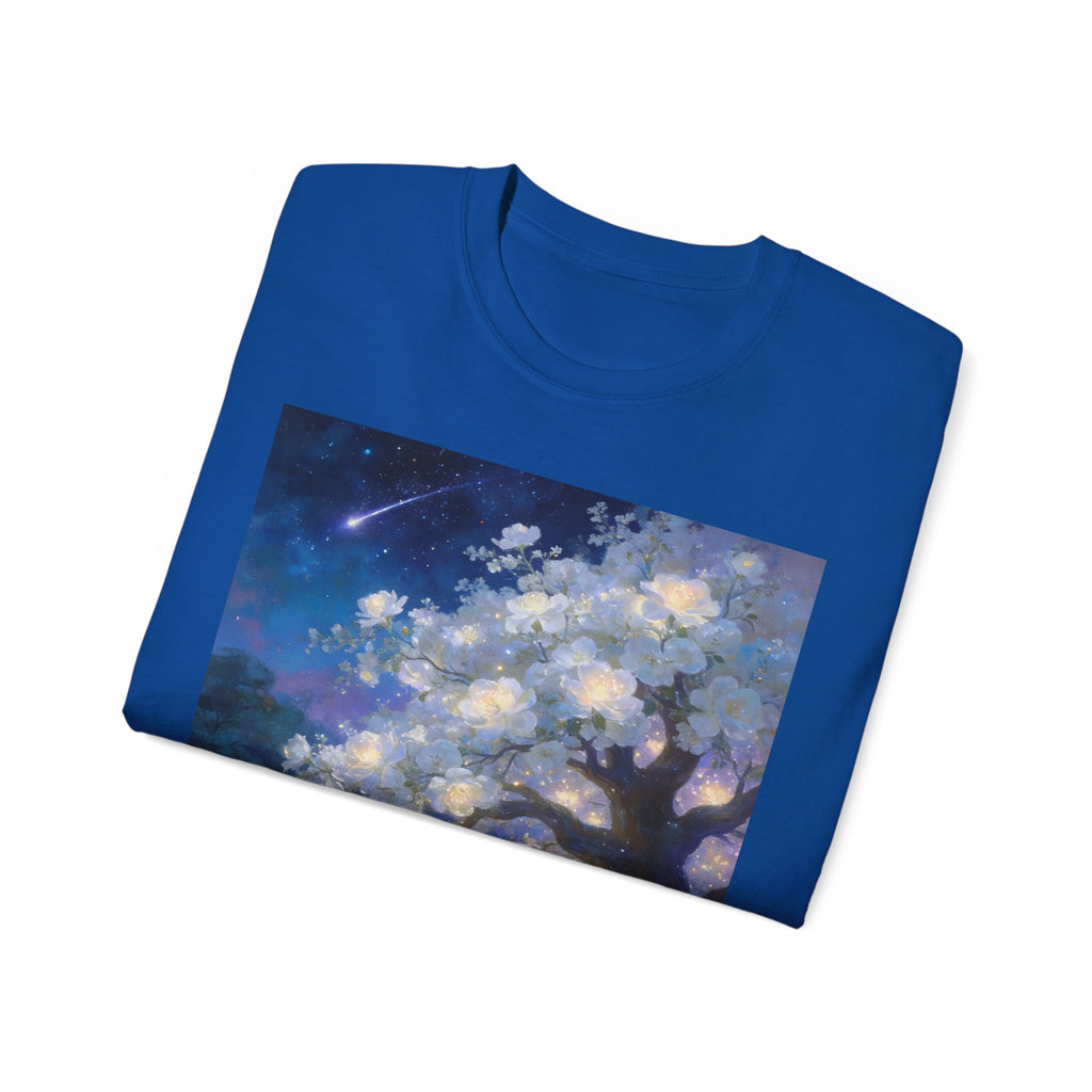 Unicorn Mystic Night Sheep Cotton Tee — Dreamy Moonlit Tree Art T-Shirt