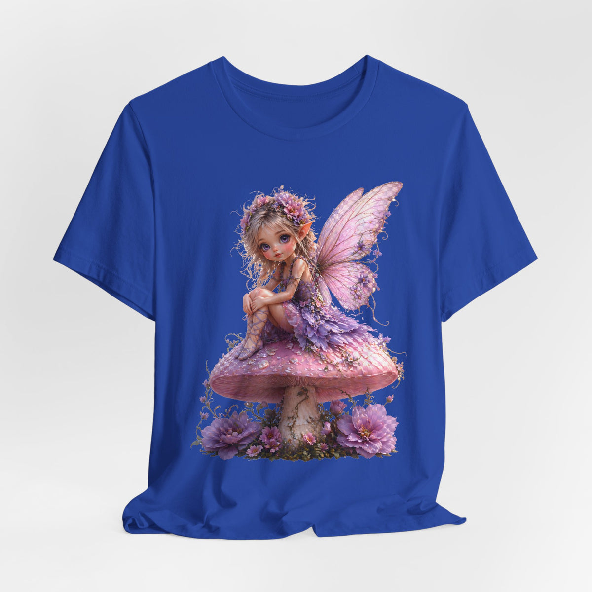 Fairy on Mushroom T-Shirt — Cute Pink Butterfly Fairy Graphic Tee for Kids & Adults
