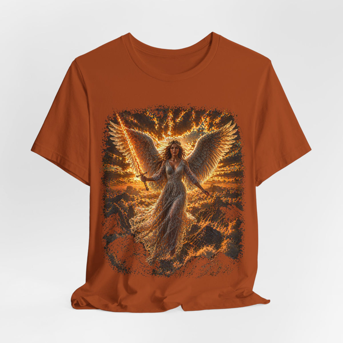 Angel Wings Graphic Tee — Fiery Guardian Angel Design