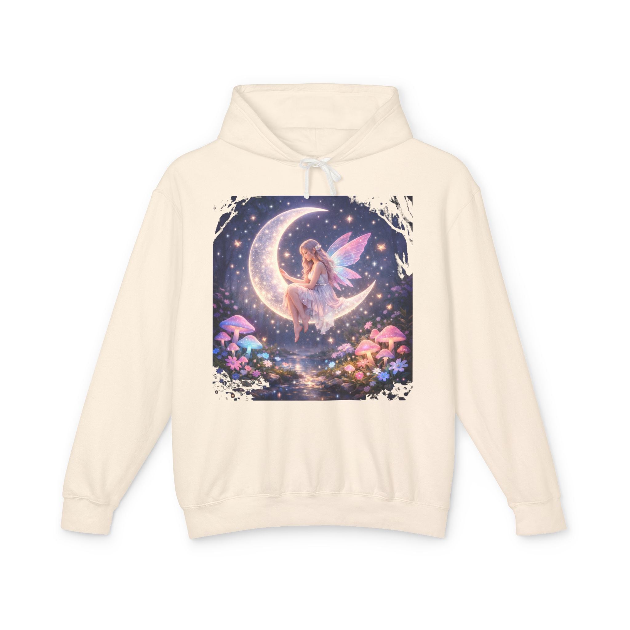 Fairy on the Moon Hoodie — Magical Mushroom Night Sky Pullover