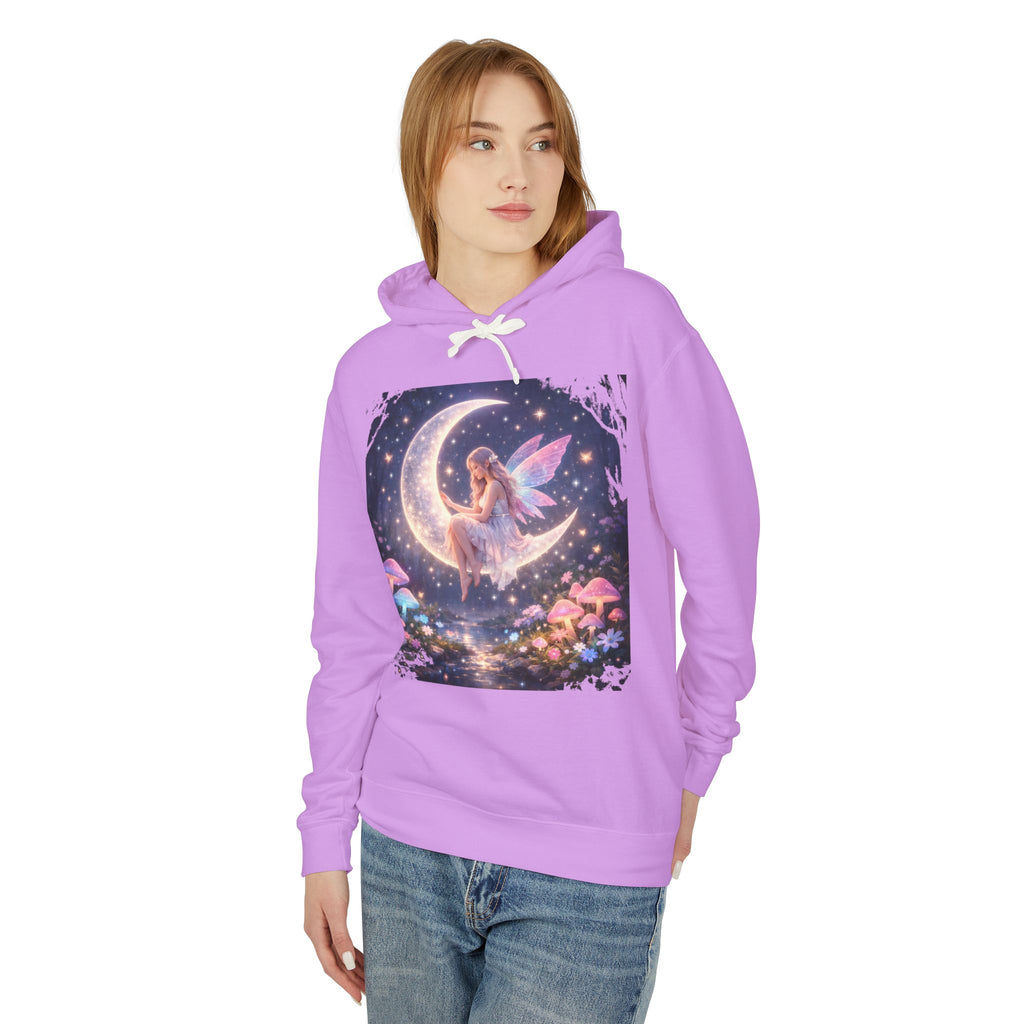 Fairy on the Moon Hoodie — Magical Mushroom Night Sky Pullover