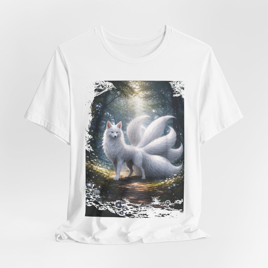 Nine-Tailed Fox Fantasy T-Shirt — Mystical White Kitsune Forest Tee