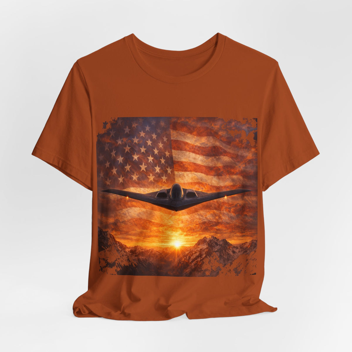 American Flag Bomber Plane T-Shirt — Patriotic Military Aviation Tee