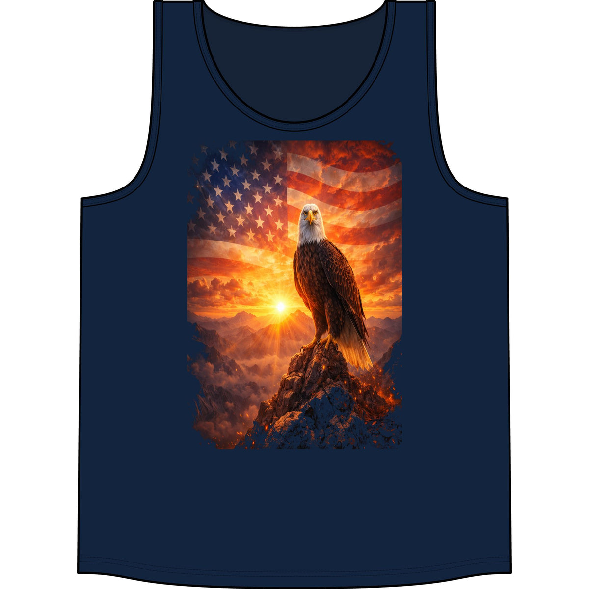Patriotic Eagle Tank Top – American Flag Sunset Graphic