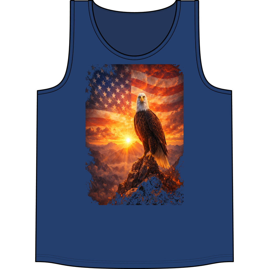 Patriotic Eagle Tank Top – American Flag Sunset Graphic