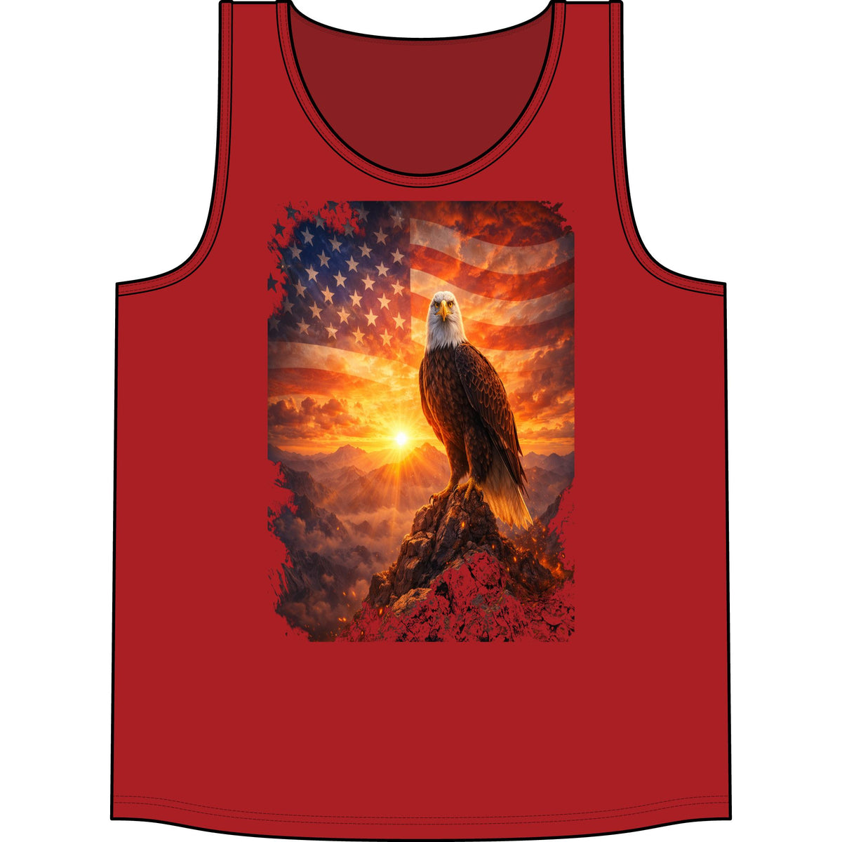 Patriotic Eagle Tank Top – American Flag Sunset Graphic