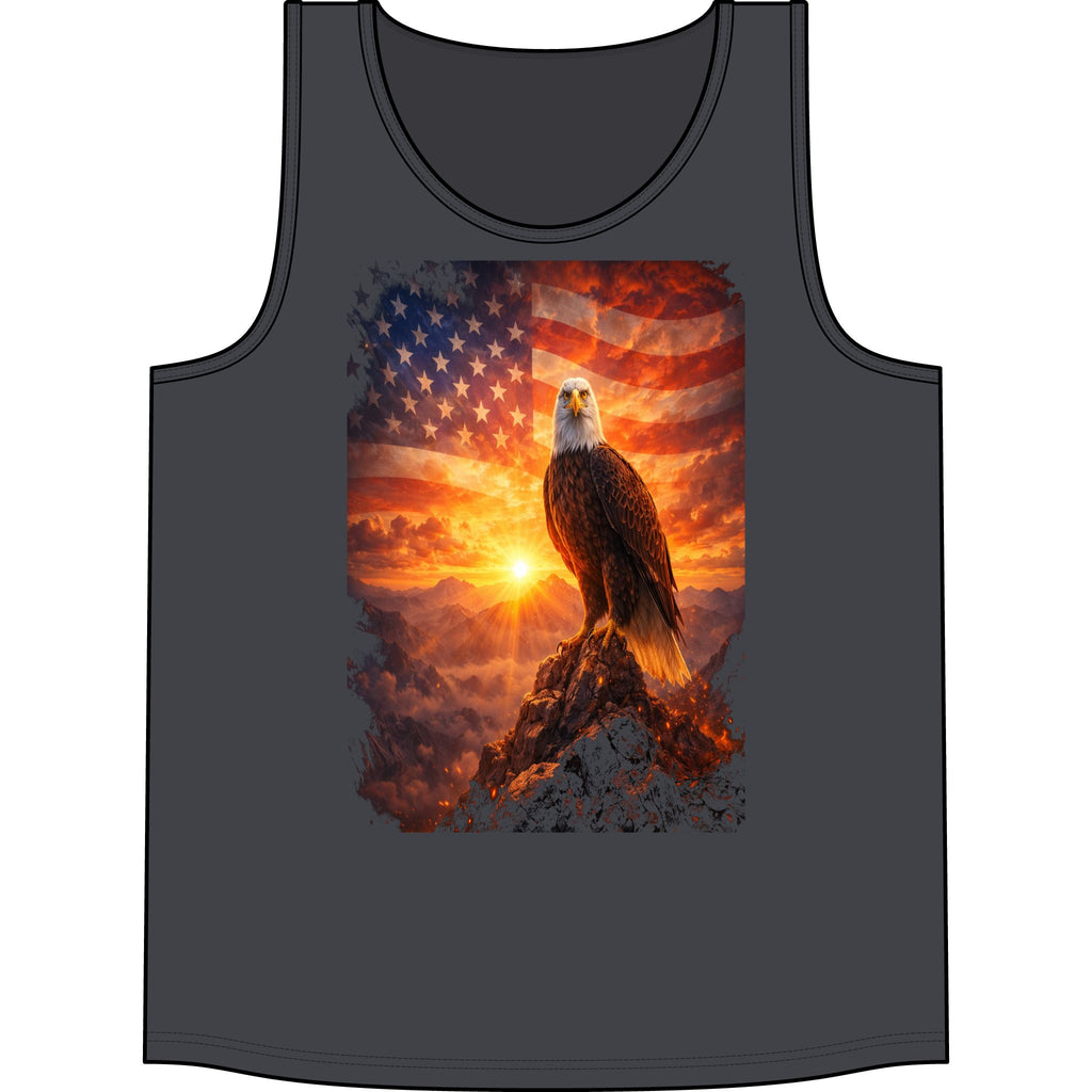 Patriotic Eagle Tank Top – American Flag Sunset Graphic