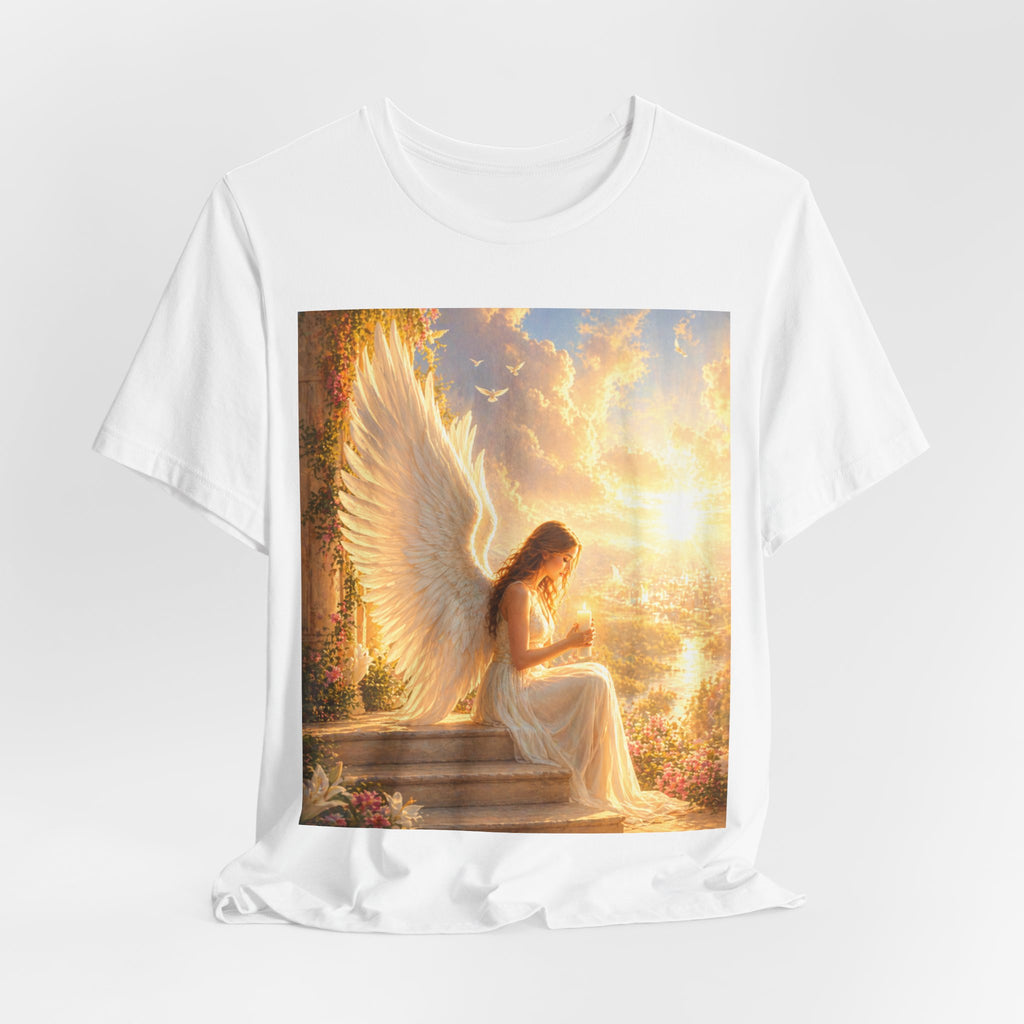 Angel Prayer T‑Shirt — Serene Winged Angel Graphic Tee for Spiritual Gifts & Memorials
