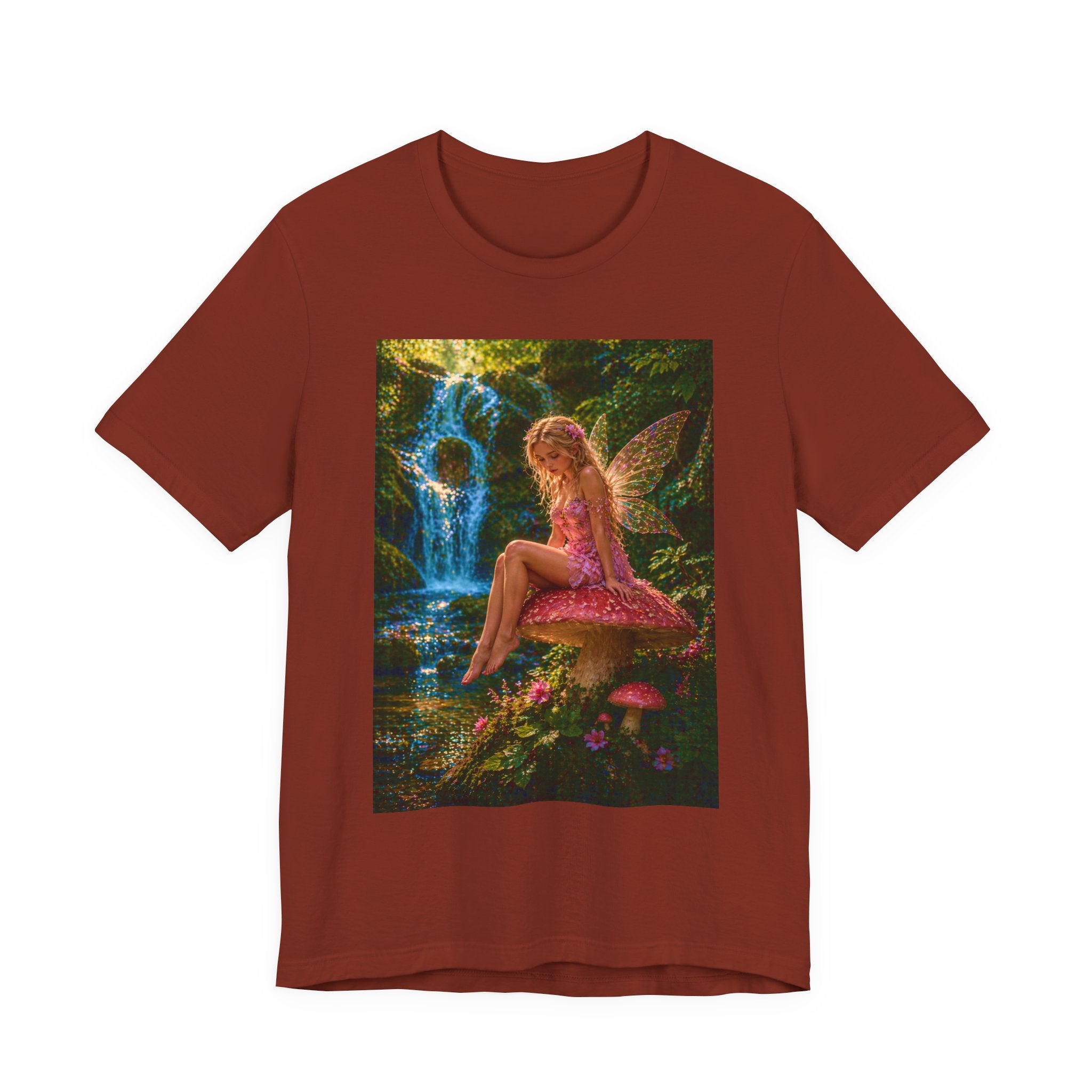 Fairy Garden T-Shirt – Enchanted Pink Fairy by Waterfall