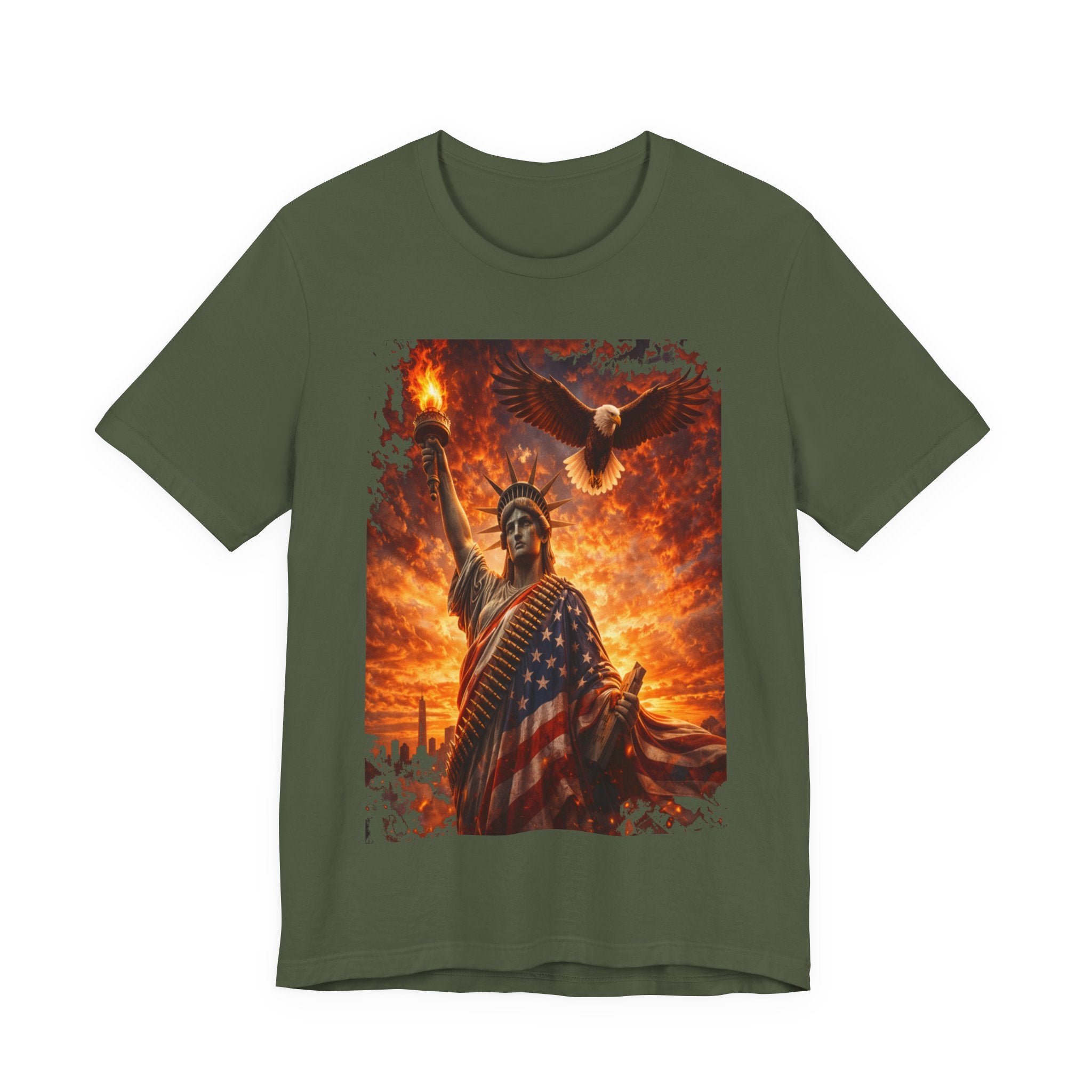 Liberty & Pride T-Shirt — Statue of Liberty with American Flag and Dove