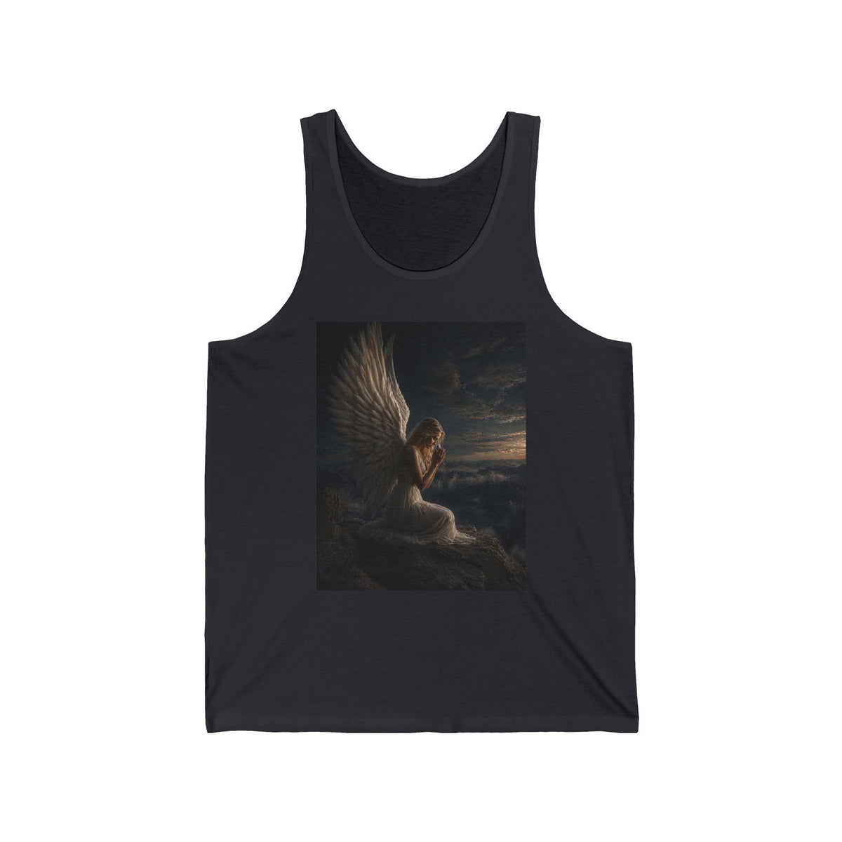 Angel Nightscape Tank Top — Praying Angel Graphic Jersey Tank