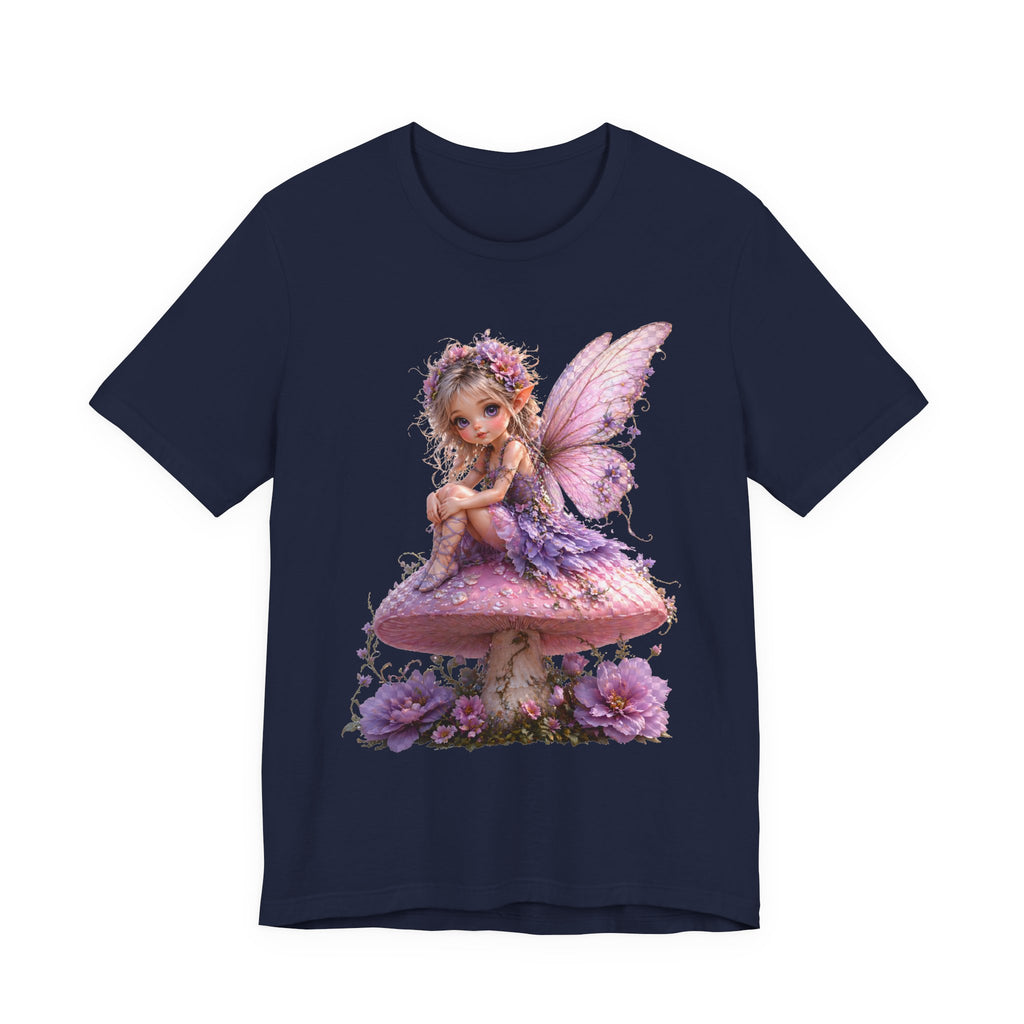 Fairy on Mushroom T-Shirt — Cute Pink Butterfly Fairy Graphic Tee for Kids & Adults