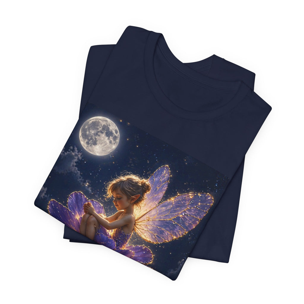 Fairy Night T-Shirt — Moonlit Fairy on Purple Flower