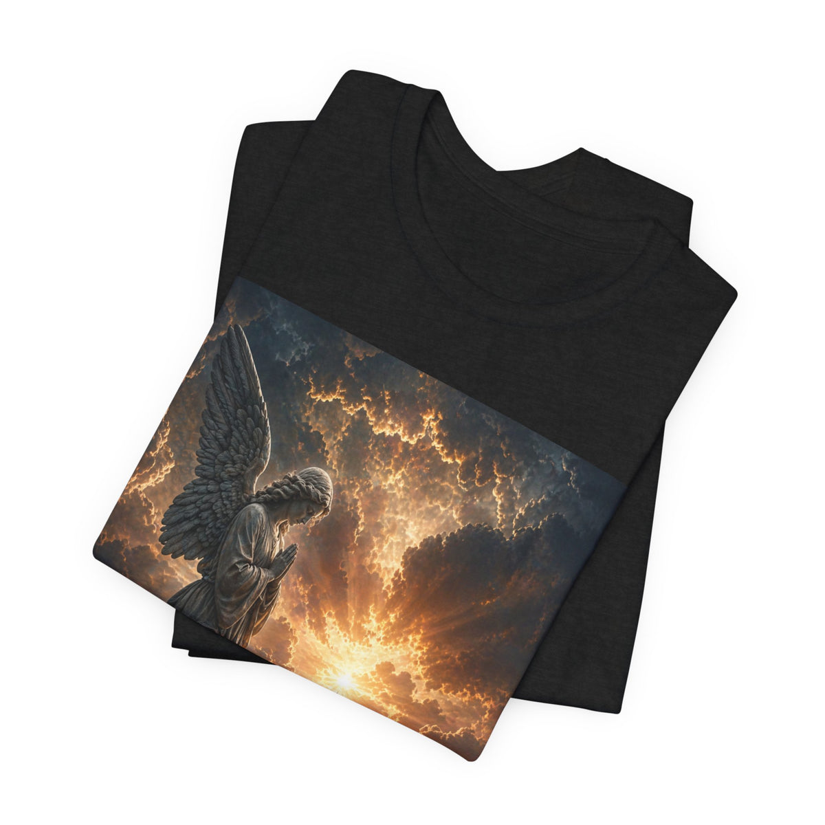 Angel in Storm Graphic Tee — Dramatic Celestial Art T-Shirt