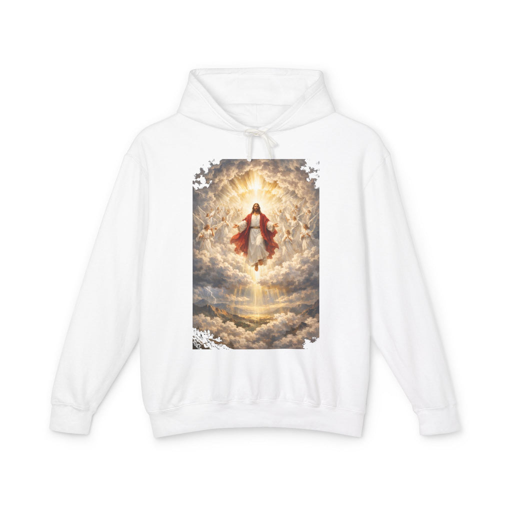 Christian Jesus Hoodie — Ascension Clouds Religious Graphic Sweatshirt